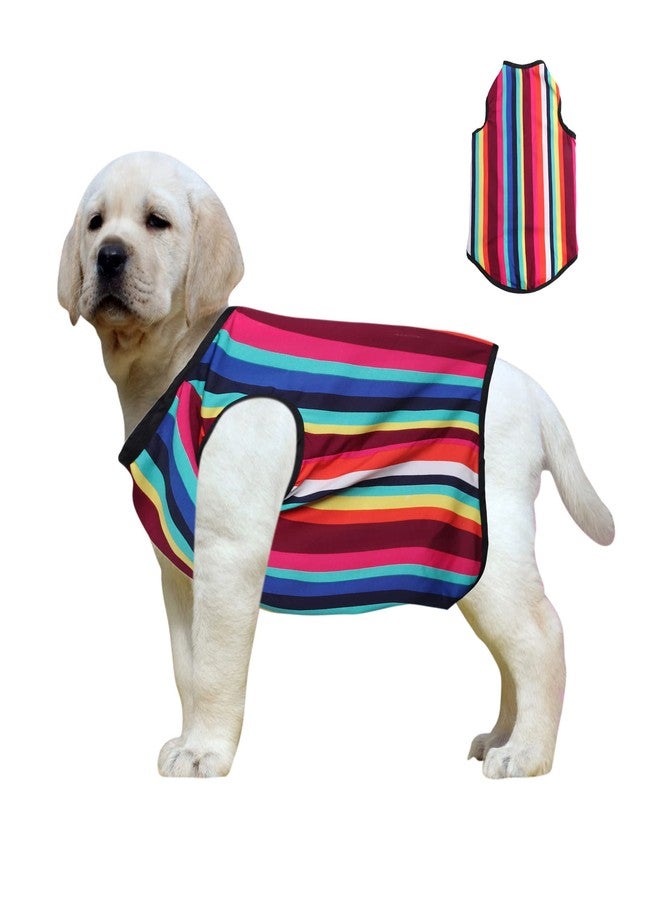 ويستيرن إرا تيشيرت قطني ناعم للكلاب بتصميم غربي أنيق | ملابس مريحة وجيدة التهوية للكلاب | طقم صدرية بدون أكمام للجراء | (خطوط ملونة) (مقاس متوسط - 18 بوصة) - Image 1